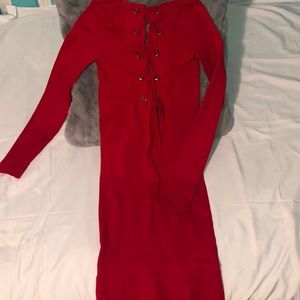 red tight midi dress